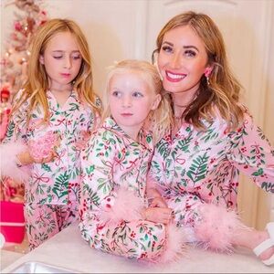Christmas Floral Pink mommy and Kids Pajamas set